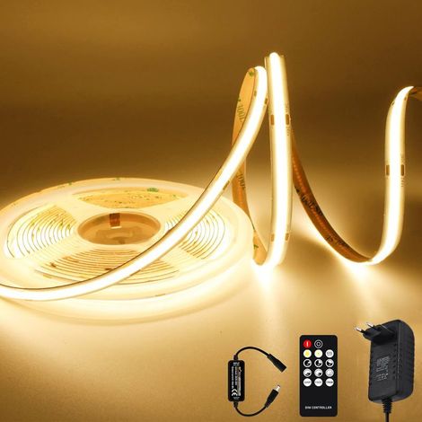 Aiperq – Ruban LED COB 5M blanc chaud 3000K – Dimmable 24V avec télécommande – Largeur 8mm – Éclairage linéaire 180° pour maison et cuisine - CRI92 (1/4)