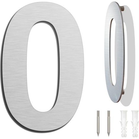 Hausnummer aus Edelstahl，25,4 cm，Ziffer 0，Schwebende Hausnummer，Hausnummer aus Metall，Hausnummer für den Außenbereich，3D-Hausnummer，Silber (1/5)