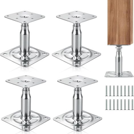 Lot de 4 supports de poteau réglables en hauteur - 100 à 150 mm - Galvanisé - Avec 16 vis - Pour clôtures, abris, abris de voiture (1/5)