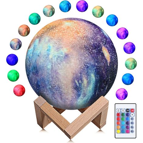 Lampe Lune - Veilleuse LED 3D Tactile - 16 Couleurs RGBW - Minuterie 15/30/60 Min - Rechargeable USB - Diamètre 15 cm - Pour Chambre Salon Bureau - 1 Pièce (1/5)
