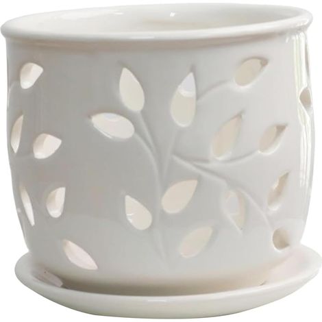 Pot Céramique Blanc avec Drainage et Soucoupe Pot Respirant pour Orchidées Intérieur et Extérieur Jardinière Ronde pour Succulentes et Fleurs (1/5)