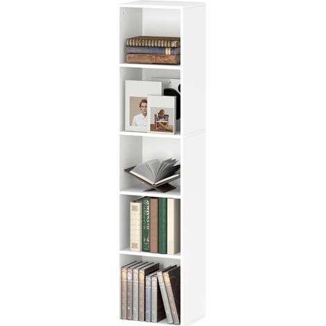 Bibliothèque, 5 niveaux de rangement, réglable, blanc, pour chambre, étagère debout à 5 niveaux, la chambre, format pratique