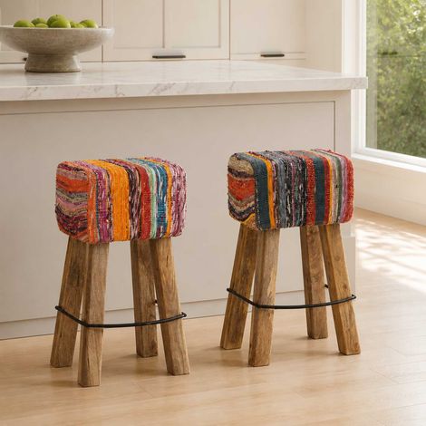 vidaXL Taburete de bar 2 uds. Multicolor 44 x 33 x 74 cm Cuero Real (1/5)