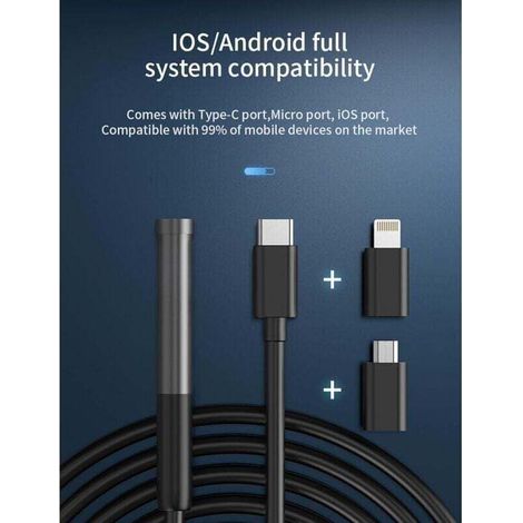 Endoscopio - 1080P - WiFi - Telecamera endoscopica - Sonda impermeabile IP67 - 7,9 mm - Cavo semirigido da 3 m - 6 LED - Compatibile con iOS e Android (1/3)