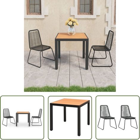 The Living Store 3-tlg. Garten-Essgruppe PVC Rattan Schwarz und Braun - Gartensessel - Esstisch - Gartenmöbel Set - Outdoor Furniture - Balkonmöbel (1/5)