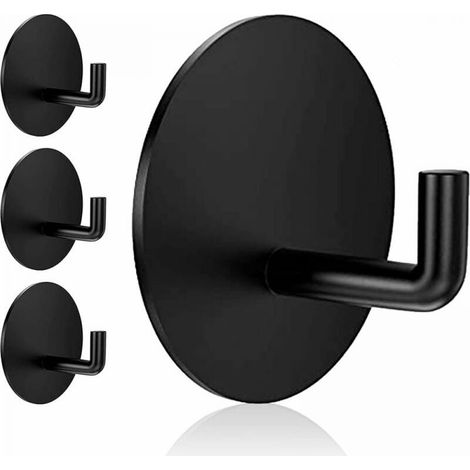 4pcs Black Stainless Steel Hook, Strong Sticky Hook, Glued Hook, Waterproof Hook, Shower Hook with Adhesive Backing (1/3)