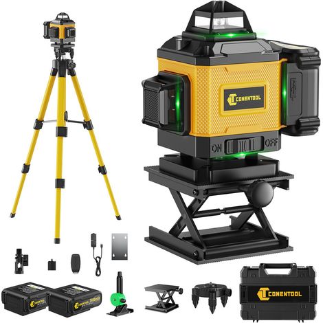 Niveau Laser 4 x 360° Avec Trépied CONENTOOL - 16 Line Ligne Laser Verte Horizontal et Verticale - Avec télécommande et base - 2 batterie 2400mAh (1/5)