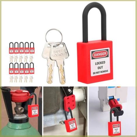 Cocosity Cadenas de sécurité 10 Ensembles Serrure de Verrouillage 38mm Outil de Sécurité d'Isolation outillage cylindre Rouge (1/4)