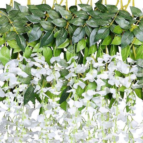 Ensemble de 5 fleurs de glycine artificielles, décoration intérieure de couverture en rotin suspendue pour mariage, blanc (1/5)