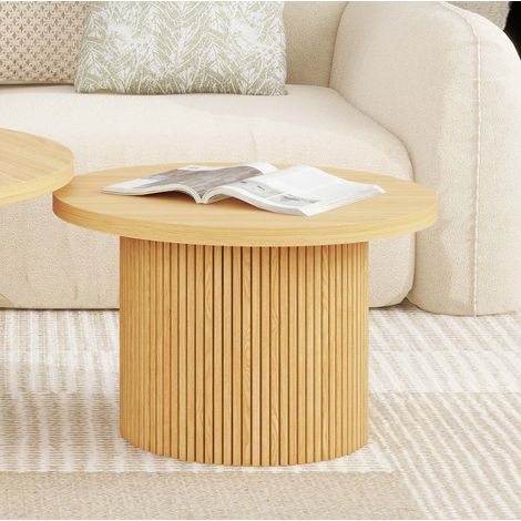 Table basse ronde 60x60x40 cm en MDF et bois, finition naturelle, base rayée, pour salon – MEUBLIV (1/5)