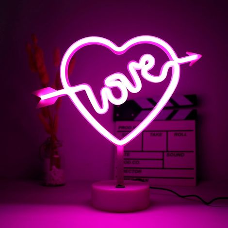 MINKUROW Led Arco De Cupido Letrero De Neón Con Corazón Letrero De Neón Navidad Cumpleaños Decoración Para El Hogar - Rosa (1/5)