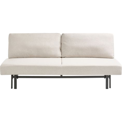 Sofá cama tapizado en tela sin reposabrazos cojines del respaldo con fundas extraíbles patas de hierro blanco crema Roykka