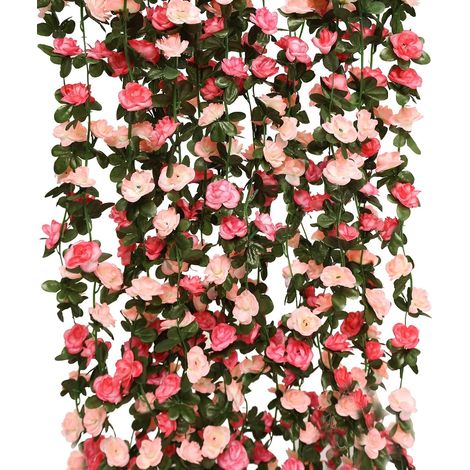 Lot de 8 guirlandes de fleurs artificielles de 124 m guirlande de lierre rose à suspendre pour décoration murale de chambre paniers à suspendre arche de mariage décoration de jardin (rose) (1/5)