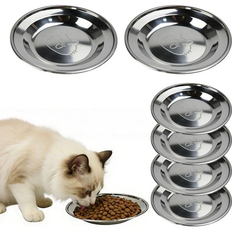 Lot de 6 Gamelles INOX pour Chat – Diamètre 14 cm – Acier Inoxydable 304 – Bord Large Anti-Moustaches – Lavable Lave-Vaisselle – pour Chat, Petit Chien, Lapin, Hamster – Empilable (1/5)