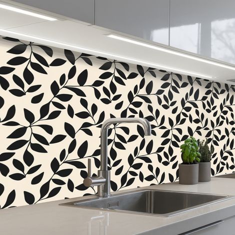 REVETEMENT MURAL DE CUISINE, CRÉDENCE DE CUISINE Elégant - Motif - Noir - Beige 200x80 cm (1/5)