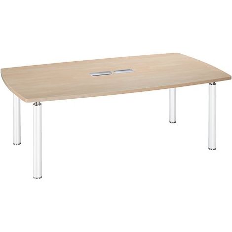 Table tonneau plateau chêne clair 8 personnes L 200 x P 115 cm - Frégate - piétement blanc
