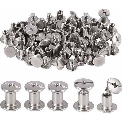royaluxe -80 Pièces Rivet à Tête Plate, Rivets de Reliure en Acier Inoxydable, Chicago Reliure Vis, pour Bricolage Cuir, Livre, Album Photo, Ceinture en Cuir H200 (1/5)