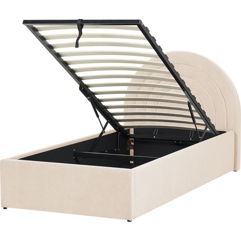 Kids Ottoman Bed Velvet ANET 90 x 200 cm (EU Single) Beige