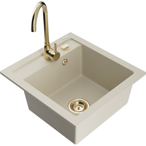Mexen Vito 1-Becken-Granit-Spüle mit Mischbatterie Telma, Beige - 6503-69-670200-50