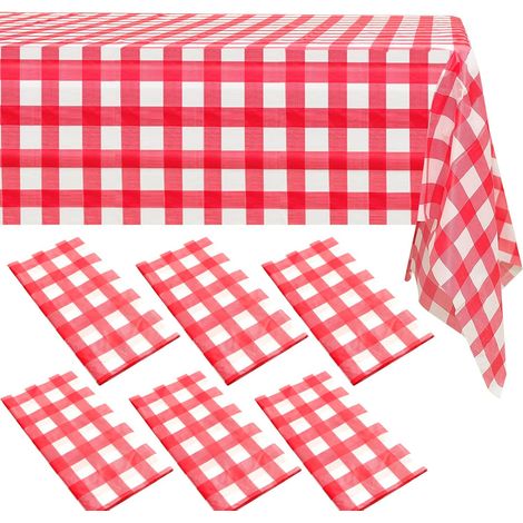 Lot de 6 nappes à carreaux vichy rouges 137,2 x 274,3 cm Nappe jetable en plastique rouge et blanc Nappe de fête pour événements spéciaux