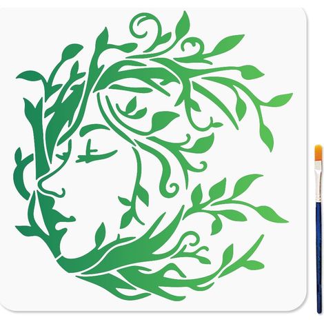 Pochoir Arbre Femme Pochoirs Arbre de Vie avec Pinceau 30 × 30cm Art Feuilles de Vigne Visage Modèle de Dessin Réutilisable pour Artisanat Sur Fenêtre Bois Mur Décoration de la Maison (1/5)