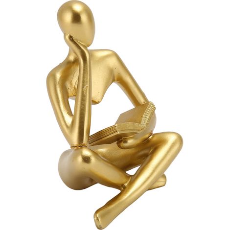 Denker-Statue, lesend, Harz, sitzend, abstrakte Figur, Gold, Wohnzimmerschrank-Dekoration (1/5)