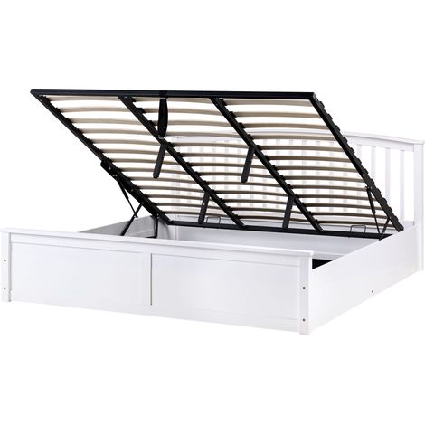 Lit Ottoman en Bois de Pin 180 x 200 cm avec Cadre Relevable Rangement Meuble Chambre à Coucher Blanc Clarbec (1/5)