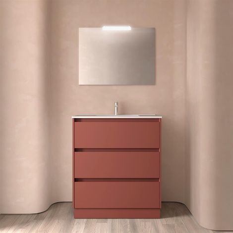 Badezimmermöbel NOJA 800 3 Schubladen RED SATIN + Waschtisch (1/2)