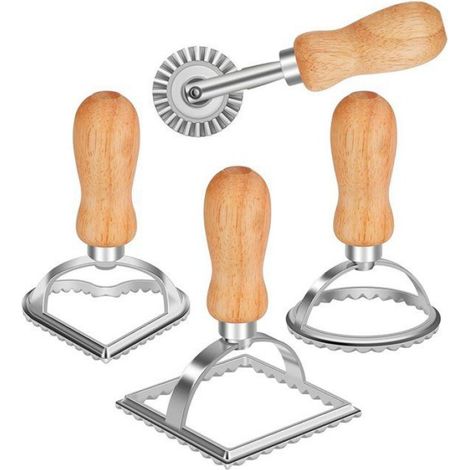 Lot de 4 Emporte-pièces, Rouleau à pâtisserie, Poignée en bois, Cadre en alliage de zinc, Pour raviolis maison (1/5)