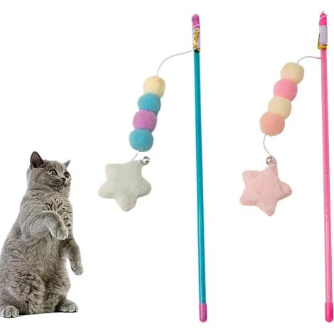 Lot de 2 baguettes de jeu interactives avec corde élastique pour petits chatons et chats (1/5)