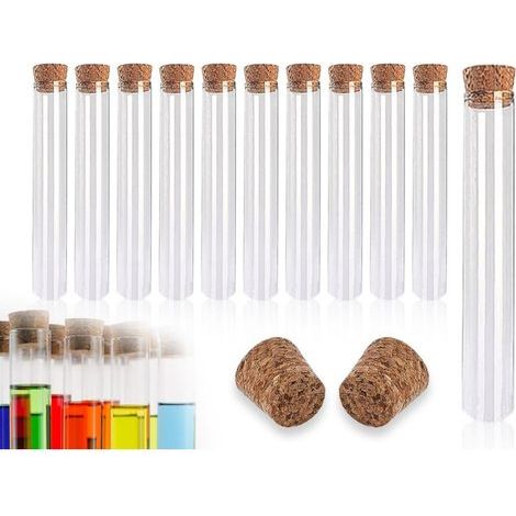 10 pcs tubes à essai tube à essai petit avec liège, tubes à essai en plastique transparent, tubes à essai pour fleurs sels de bain bonbons, table de laboratoire, tubes à fleurs, 18 x 105 mm (15 ml) (1/5)