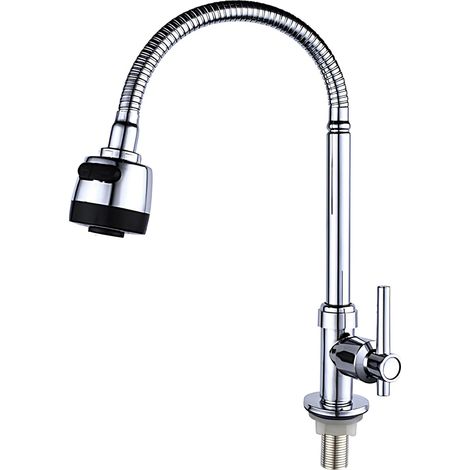 Robinet De Cuisine, Robinet De Cuisine Évier, Mitigeur d'Évier Rotatif à 360°, Robinet De Cuisine Flexible, Robinet De Cuisine Rotatif à 360°,Avec 2 Types De Jets (Eau Froide Uniquement) (1/5)