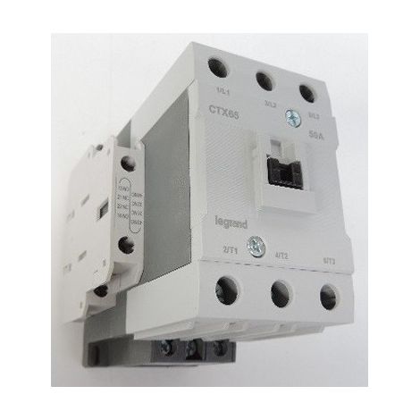 Contacteur 50A 3P 380-440V contact 2NO2NC bobine 24V AC contact auxiliaire intégré bornes à cage T4 CTX65 LEGRAND 416150