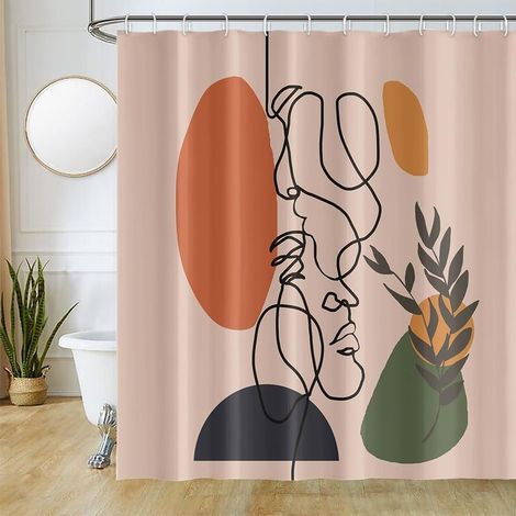 Rideau Douche Visage Abstrait Milieu du Siècle Moderne Minimaliste Art Terracotta Anti Moisissure Imperméable Tissu Polyester Lavable 180x180cm (1/4)