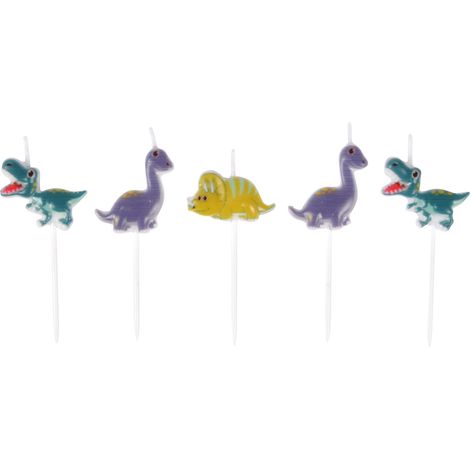 Set de 5 bougies d'anniversaire Dinosaures multicolores 6 cm Happy dino (1/2)