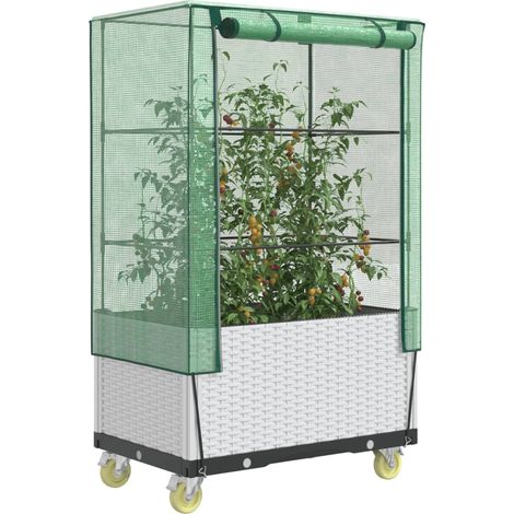 Hochbeet mit Aufsatz und Rollen Rattan-Optik 80x50x182 cm