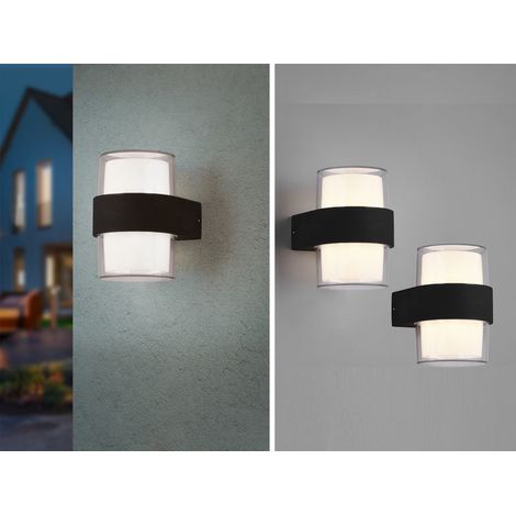 LED Außenwandleuchten 2er SET rund UP and DOWN Anthrazit 13x9cm (1/5)