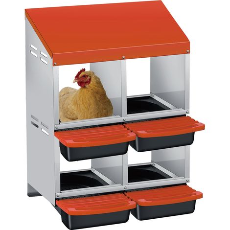 Pondoir Poules Pondeuses 4 Compartiments, Pondoir pour Poules Nichoirs avec perchoir, antirouille, Nichoir 2 Niveaux, Antirouille, Étanche, Ventilé, Orange (1/5)