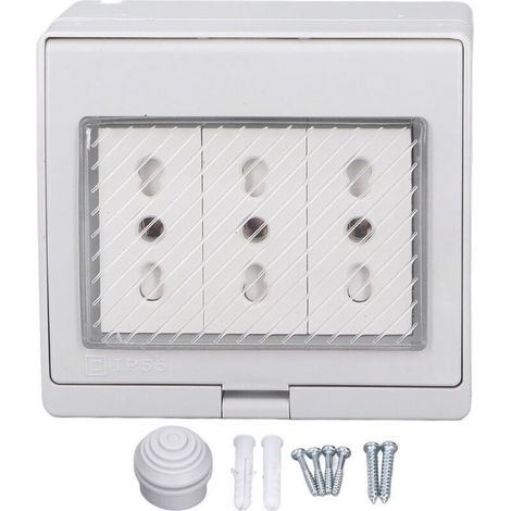 Prise murale étanche IP55, boîtier anti-poussière et ignifugé, 3 ports, pour extérieur, fiche italienne 110-250 V