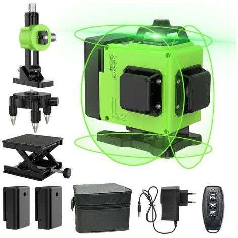 Pair - Niveau laser 360° x 4, niveau laser vert 3D auto-nivelant vertical et horizontal pour chantiers de construction, IP54, avec sac de protection et 2 piles AA (1/5)