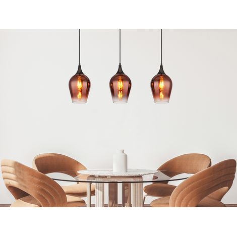Hängelampe Esstischleuchte Pendelleuchte 3 flammig Wohnzimmerlampe Glas rot, 3x E27, LxH 83 x 120 cm (1/5)