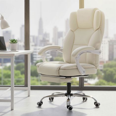 Sedia da ufficio ergonomica, sedia da scrivania con schienale reclinabile, altezza regolabile, 64x73x112-120 cm, beige (1/5)