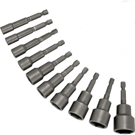 Coffret 10 douilles à queue Impact, Adaptateur Visseuse de Douille Hexagonale Magnétique Embout Aimanté 6/7/8/10/12/13/14/15/17/19mm, pour Perceuse Main électrique Perceuse Lithium (1/5)
