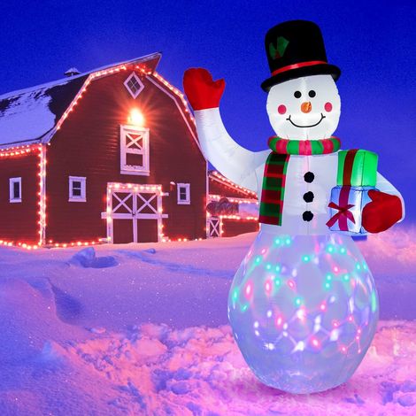 Bonhomme de neige de Noël géant de 150 cm avec LED rotative, imperméable et gonflable pour décoration de jardin de Noël (1/4)
