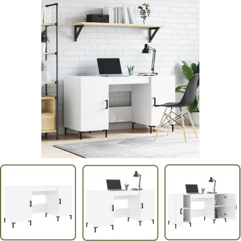 The Living Store Schreibtisch Hochglanz-Weiß 140x50x75 cm Holzwerkstoff - Schreibtisch - Bürotisch - Home Office - Arbeitsplatz - Weißer Schreibtisch (1/5)