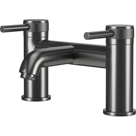 Colore Round Gunmetal Grey Bath Filler with Half Knurled Tap Heads (1/5)