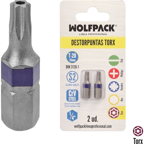 Embouts de tournevis Torx 20 inviolables (2 pièces). Acier au chrome-vanadium S2 (1/3)
