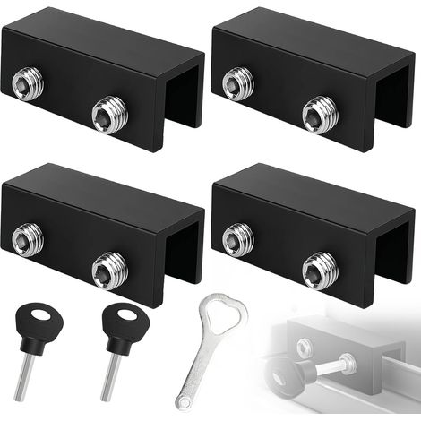 4 Pièces Verrou Baie Coulissante, Serrure de Fenêtre en Aluminium Noir Réglable, Bloc Porte Coulissante Adaptée aux Portes Coulissantes et Fenêtres d'une Épaisseur de 1–16 mm, Inclut 2 Clés (1/5)