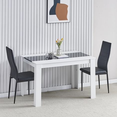 Dining Room Set, Black White Dining Table and Chairs, 120x80 cm Kitchen Table Dining Table with Chairs (Table with 2 Chairs,Black Faux Leather)