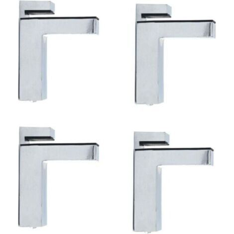 Pinces murales en forme de F pour étagères en verre – Lot de 4, alliage de zinc chromé, ajustables 6–28 mm (1/4)